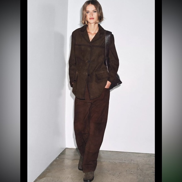 ZARA 100% SUEDE LEATHER BLAZER JACKET - Picture 5 of 12
